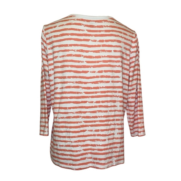 Appleseed’s Essential Cotton Striped 3/4 Length Sleeve Tunic Coral/White SZ PL - Picture 2 of 5
